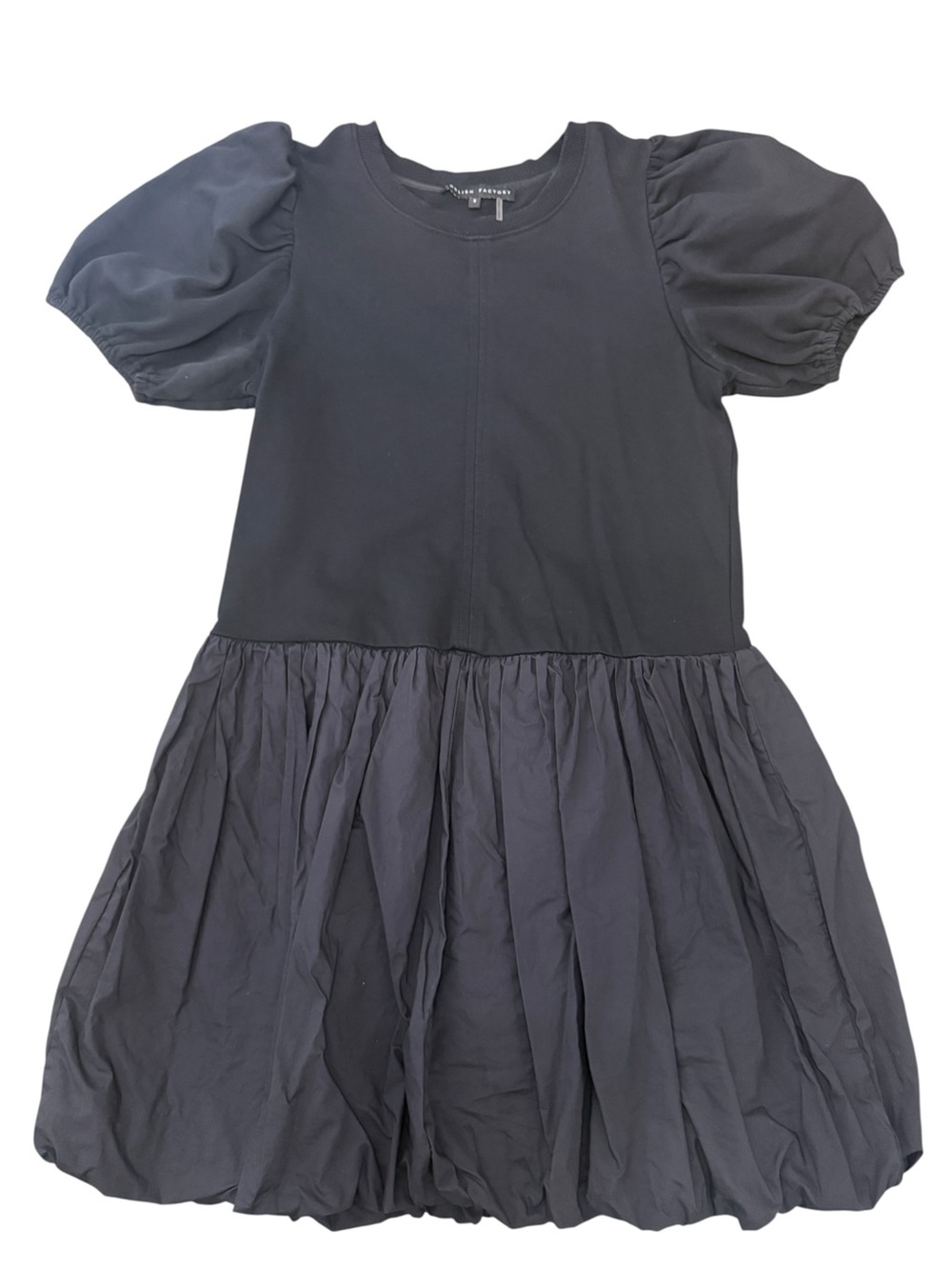 English Factory Puff Shoulder Mixed Media Minidress Black Womens Size Small